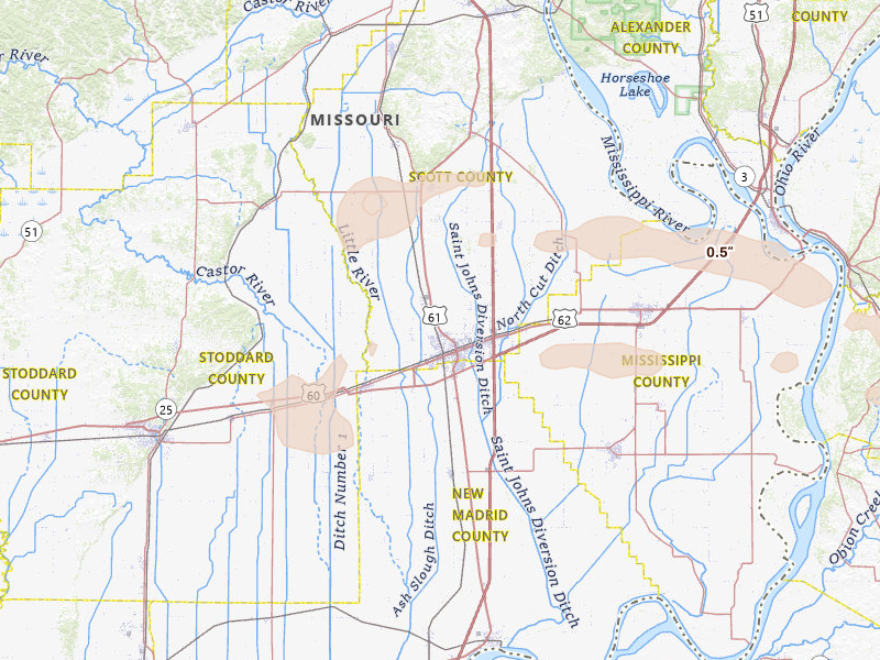 Radar-estimated hail-size map of the storm over Sikeston, MO