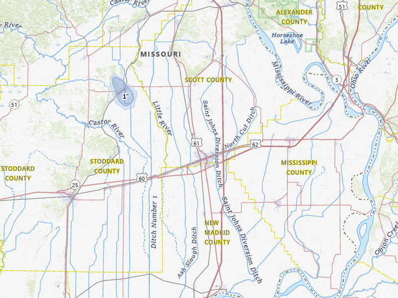 NEXRAD radar-signature map of the hail storm over Sikeston, MO on Jul 7, 2026