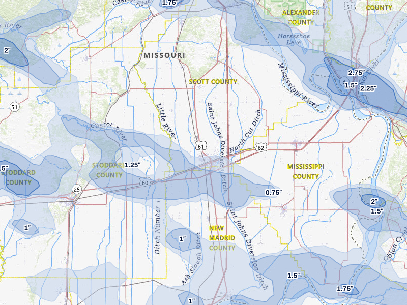NEXRAD radar-signature map of the hail storm over Sikeston, MO on Jul 9, 2026
