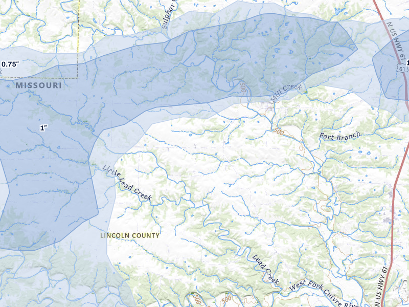 NEXRAD radar-signature map of the hail storm over Silex, MO on Jul 10, 2026