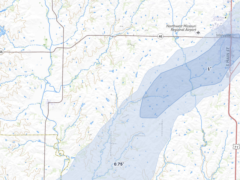NEXRAD radar-signature map of the hail storm over Skidmore, MO on Mar 5, 2026