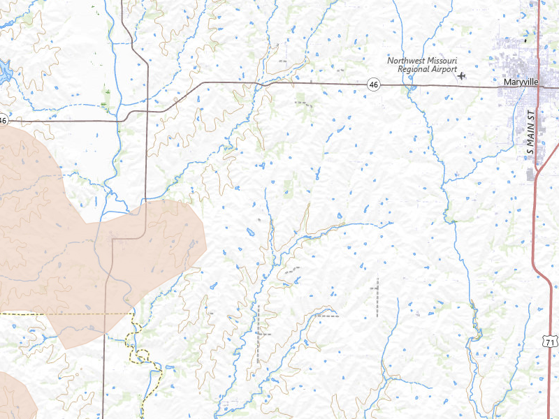 Radar-estimated hail-size map of the storm over Skidmore, MO on Apr 23, 2026