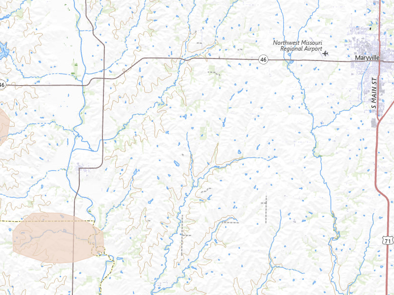 Radar-estimated hail-size map of the storm over Skidmore, MO on Jul 8, 2026