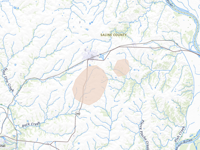 Radar-estimated hail-size map of the storm over Slater, MO on Apr 26, 2026