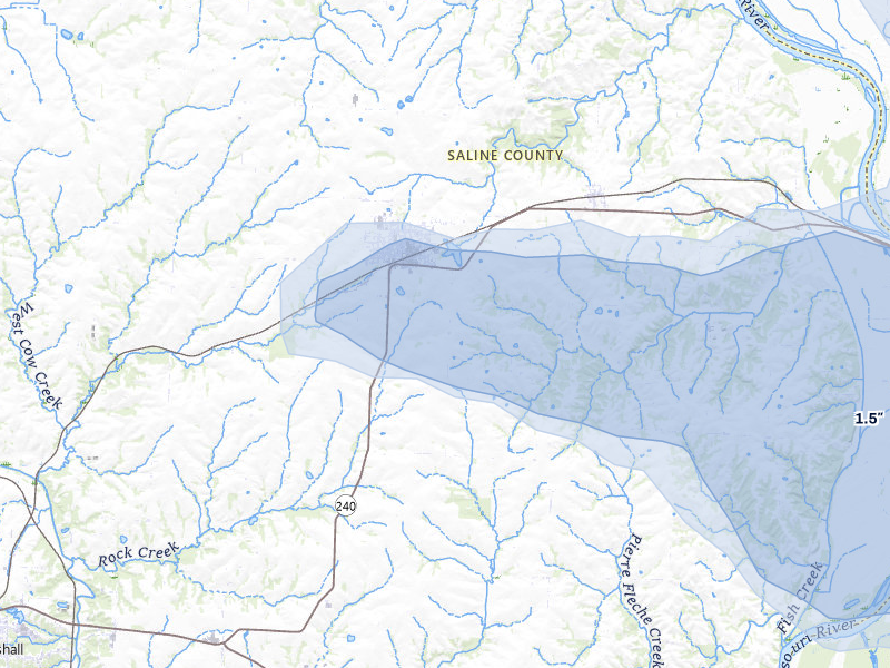 NEXRAD radar-signature map of the hail storm over Slater, MO on May 31, 2026