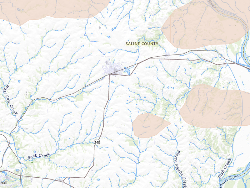 Radar-estimated hail-size map of the storm over Slater, MO on Jun 11, 2026