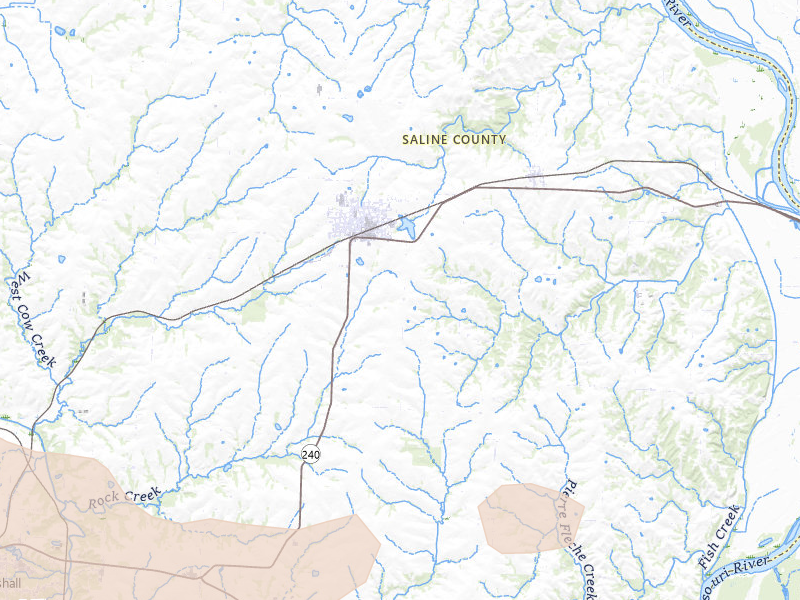 Radar-estimated hail-size map of the storm over Slater, MO on Jul 10, 2026