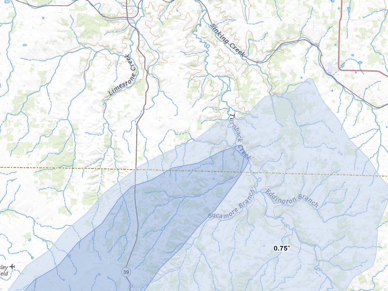 NEXRAD radar-signature map of the hail storm over South Greenfield, MO on Mar 4, 2026