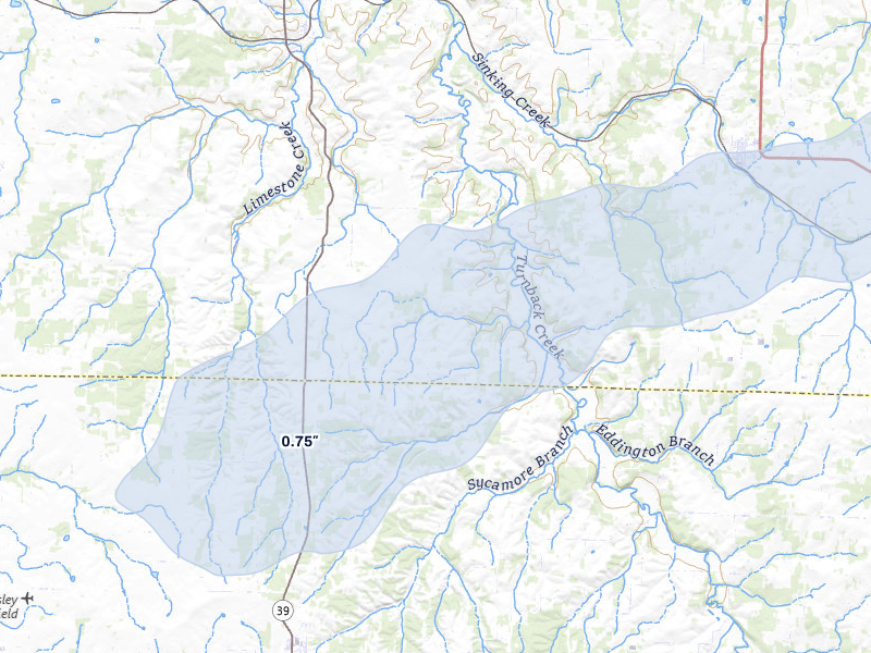 NEXRAD radar-signature map of the hail storm over South Greenfield, MO on Mar 6, 2026