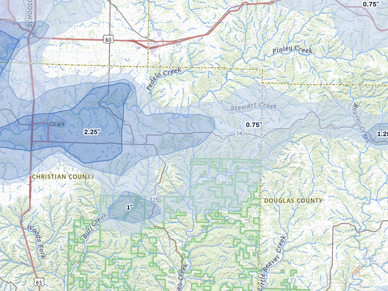 NEXRAD radar-signature map of the hail storm over Sparta, MO on Apr 28, 2026