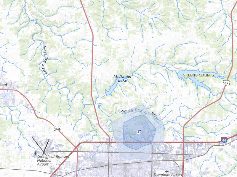 NEXRAD radar-signature map of the hail storm over Springfield, MO on Mar 6, 2026
