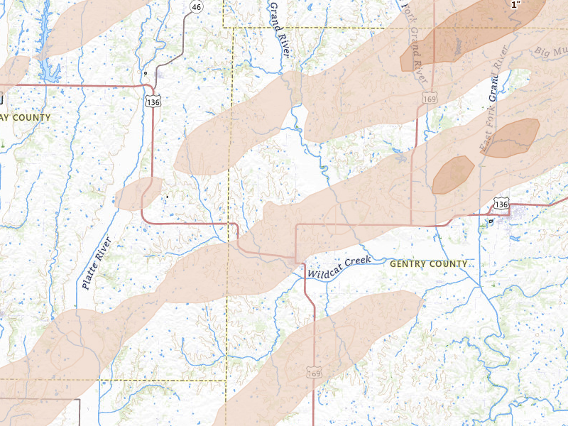 Radar-estimated hail-size map of the storm over Stanberry, MO on Apr 17, 2026
