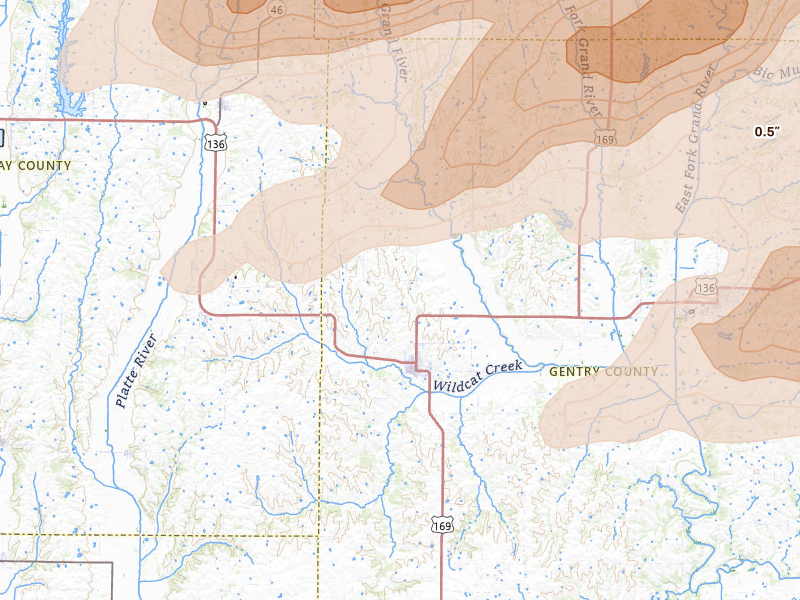 Radar-estimated hail-size map of the storm over Stanberry, MO on Jun 11, 2026