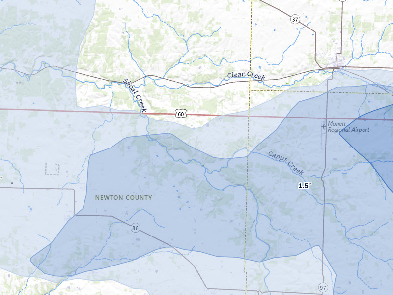 NEXRAD radar-signature map of the hail over Stark City, MO