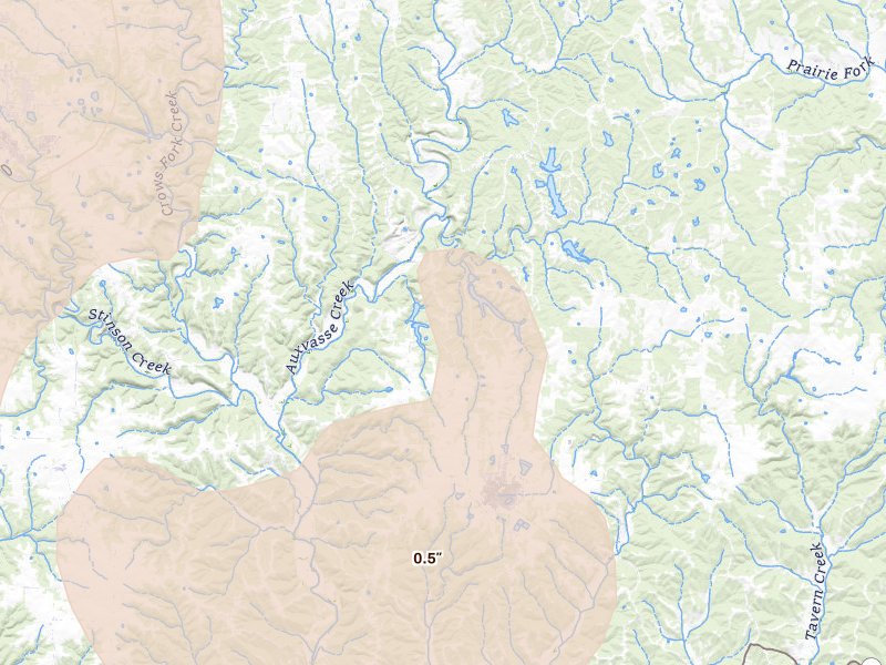 Radar-estimated hail-size map of the storm over Steedman, MO on May 31, 2026