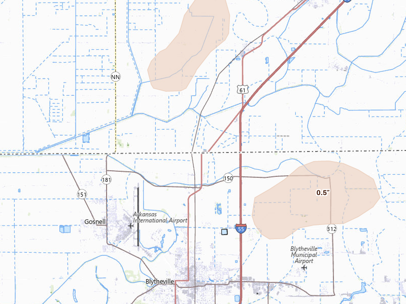 Radar-estimated hail-size map of the storm over Steele, MO on Apr 28, 2026