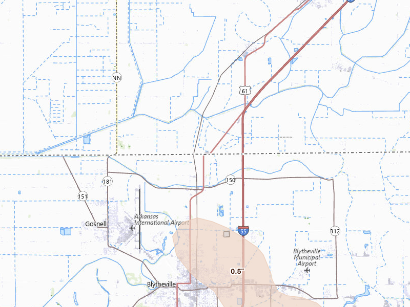 Radar-estimated hail-size map of the storm over Steele, MO on Jul 9, 2026