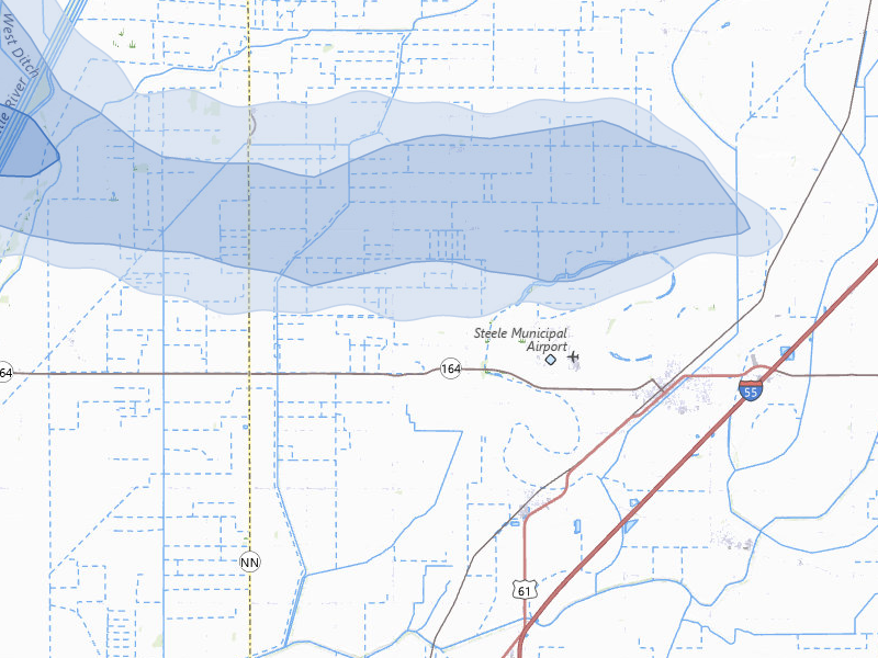 NEXRAD radar-signature map of the hail storm over Steele, MO on Aug 19, 2026