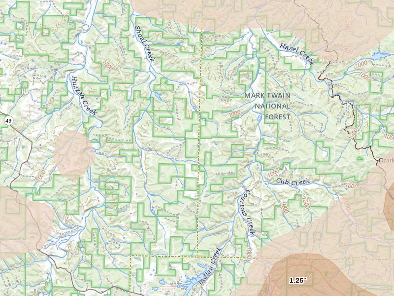 Radar-estimated hail-size map of the storm over Steelville, MO on May 31, 2026