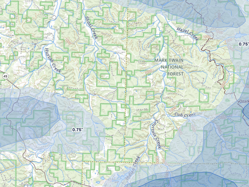 NEXRAD radar-signature map of the hail storm over Steelville, MO on May 31, 2026