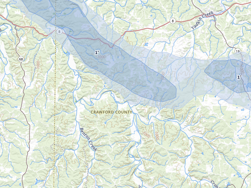 NEXRAD radar-signature map of the hail storm over Steelville, MO on Jul 31, 2026