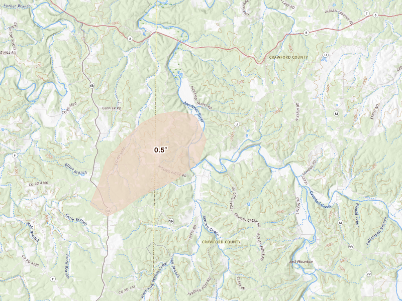 Radar-estimated hail-size map of the storm over Steelville, MO