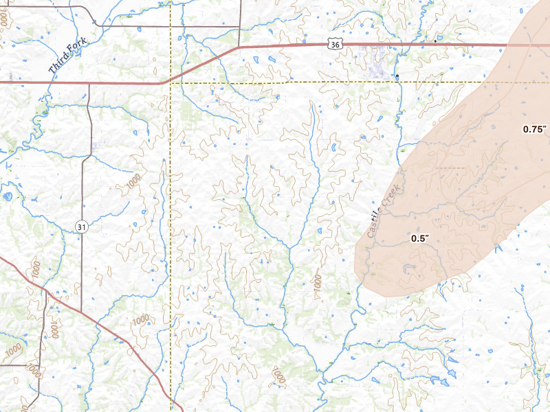 Radar-estimated hail-size map of the storm over Stewartsville, MO