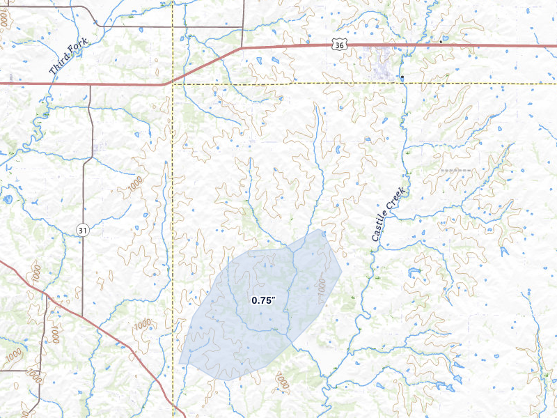 NEXRAD radar-signature map of the hail storm over Stewartsville, MO on May 29, 2026