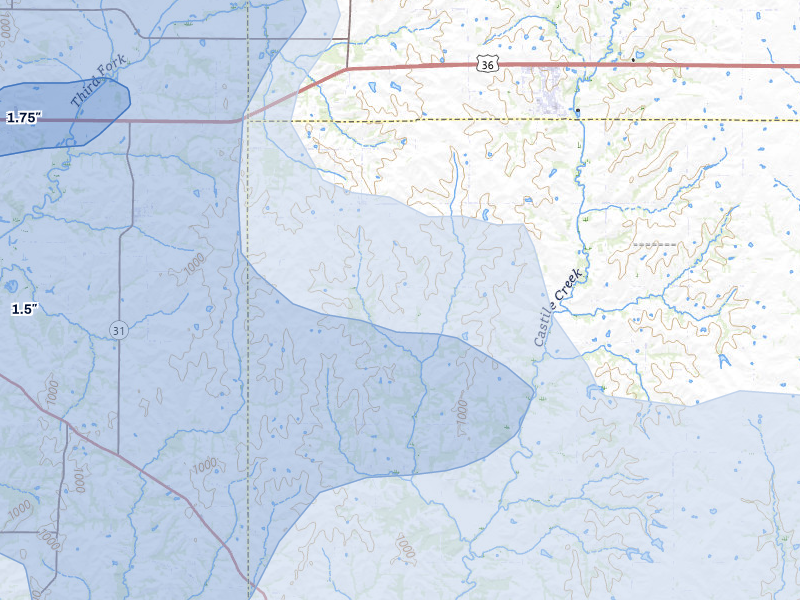 NEXRAD radar-signature map of the hail storm over Stewartsville, MO on Jul 3, 2026