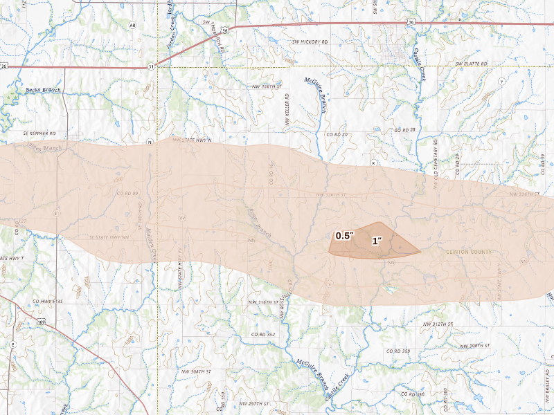 Radar-estimated hail-size map of the storm over Stewartsville, MO