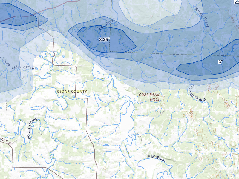 NEXRAD radar-signature map of the hail over Stockton, MO