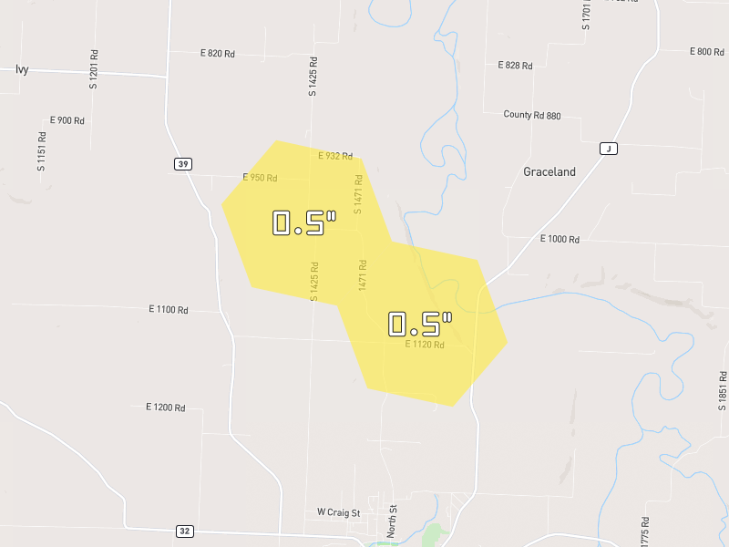 Hail map of Stockton, MO on Jul 6, 2026, hail up to 0.5"