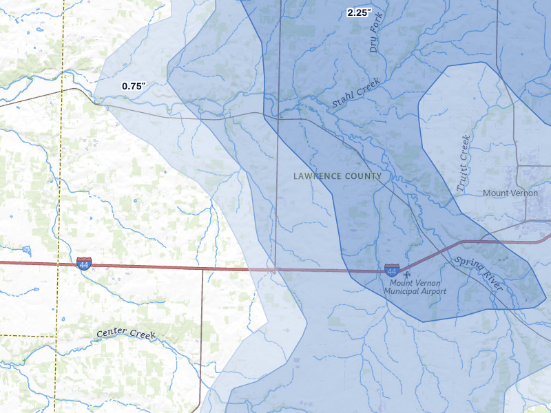 NEXRAD radar-signature map of the hail storm over Stotts City, MO on May 30, 2026