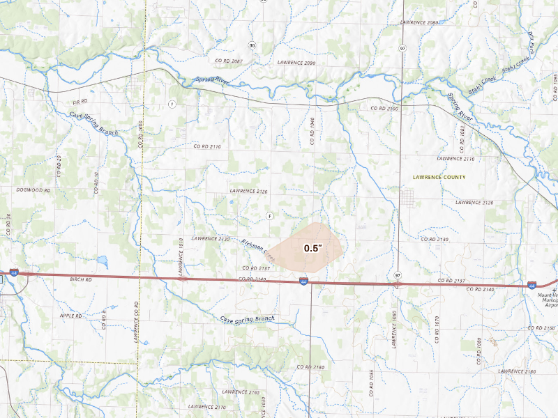 Radar-estimated hail-size map of the storm over Stotts City, MO