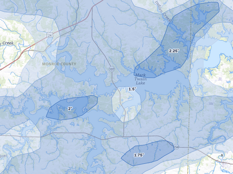 NEXRAD radar-signature map of the hail over Stoutsville, MO