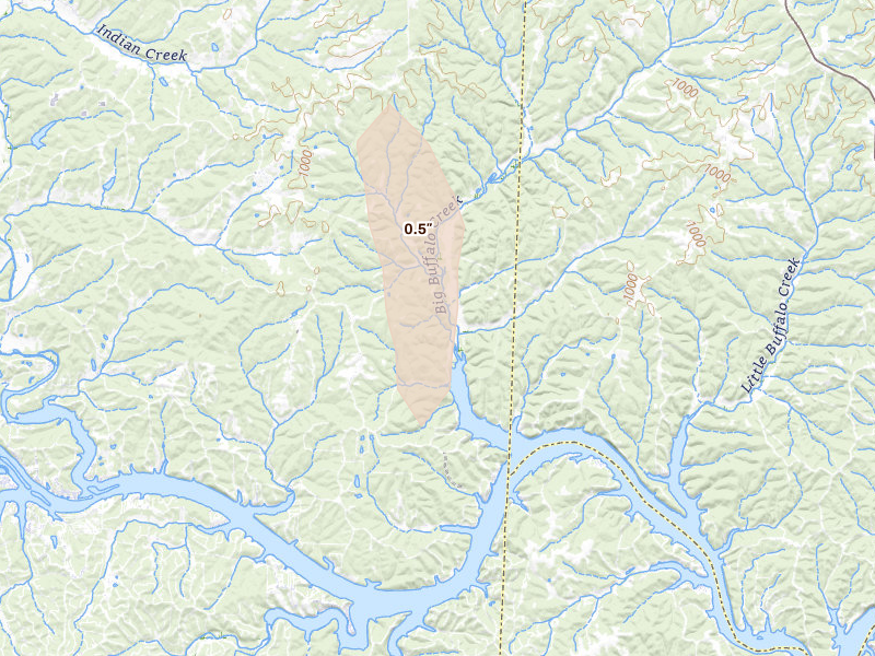 Radar-estimated hail-size map of the storm over Stover, MO on Apr 17, 2026