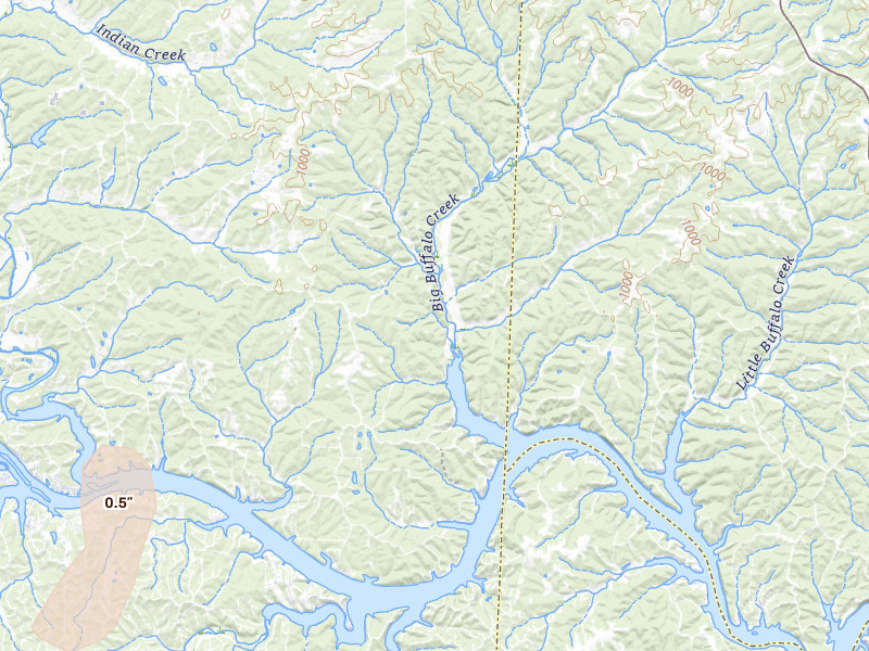 Radar-estimated hail-size map of the storm over Stover, MO on May 31, 2026