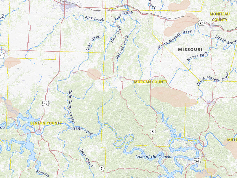 Radar-estimated hail-size map of the storm over Stover, MO on Jul 10, 2026