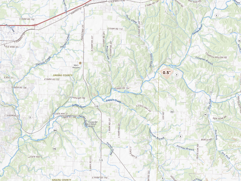 Radar-estimated hail-size map of the storm over Strafford, MO
