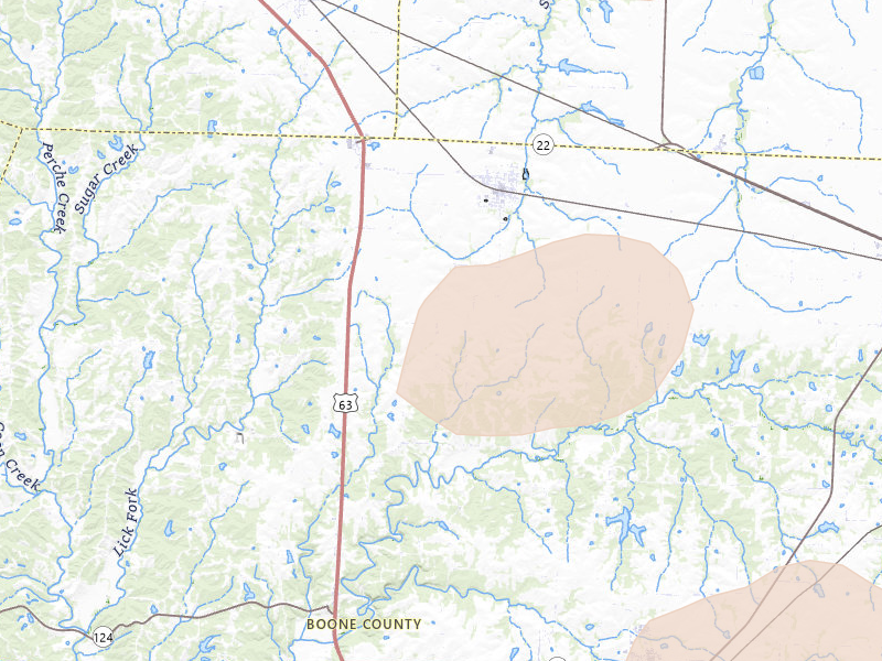 Radar-estimated hail-size map of the storm over Sturgeon, MO on May 31, 2026