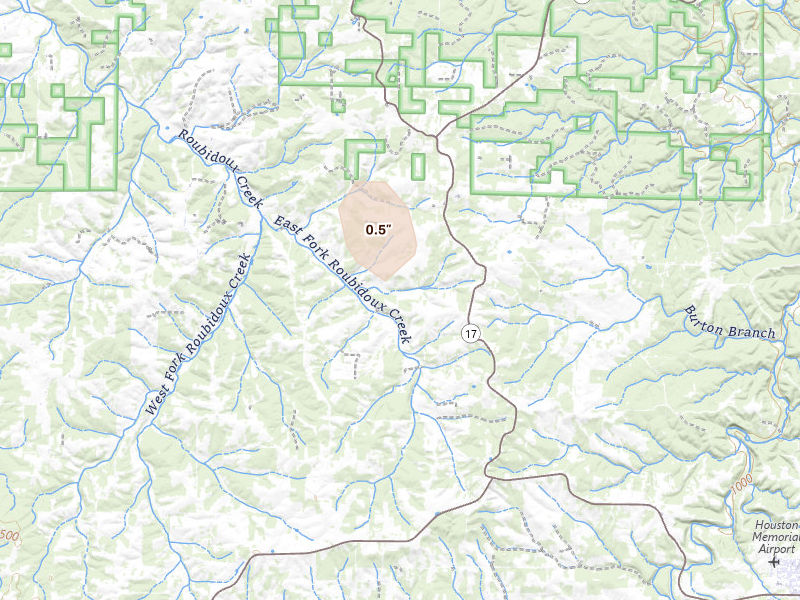 Radar-estimated hail-size map of the storm over Success, MO on May 30, 2026
