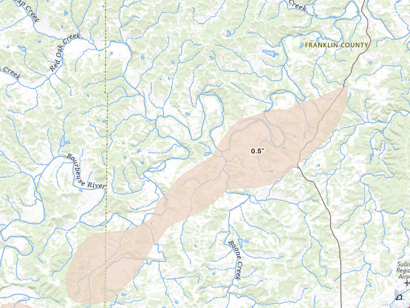 Radar-estimated hail-size map of the storm over Sullivan, MO