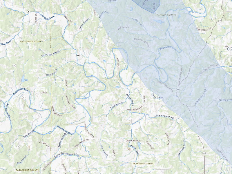 NEXRAD radar-signature map of the hail storm over Sullivan, MO on Aug 12, 2026