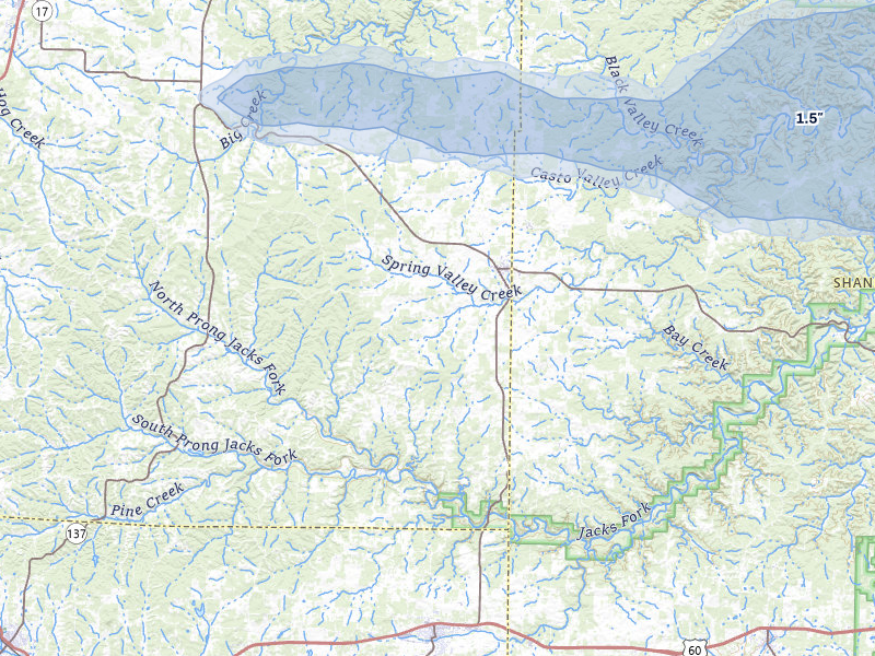 NEXRAD radar-signature map of the hail storm over Summersville, MO on Aug 19, 2026