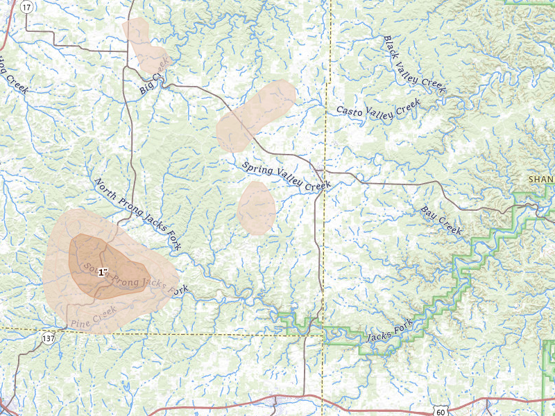 Radar-estimated hail-size map of the storm over Summersville, MO