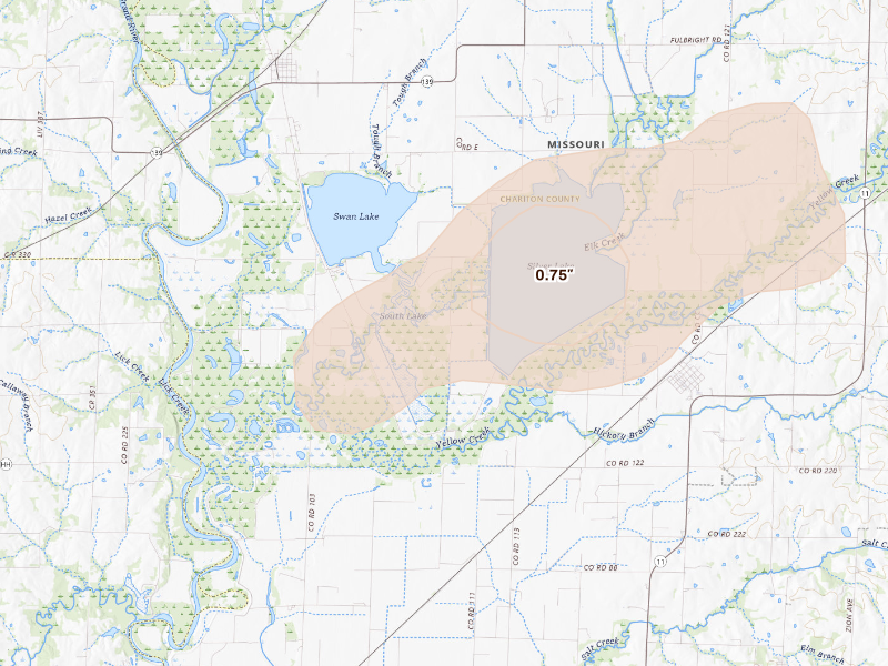 Radar-estimated hail-size map of the storm over Sumner, MO