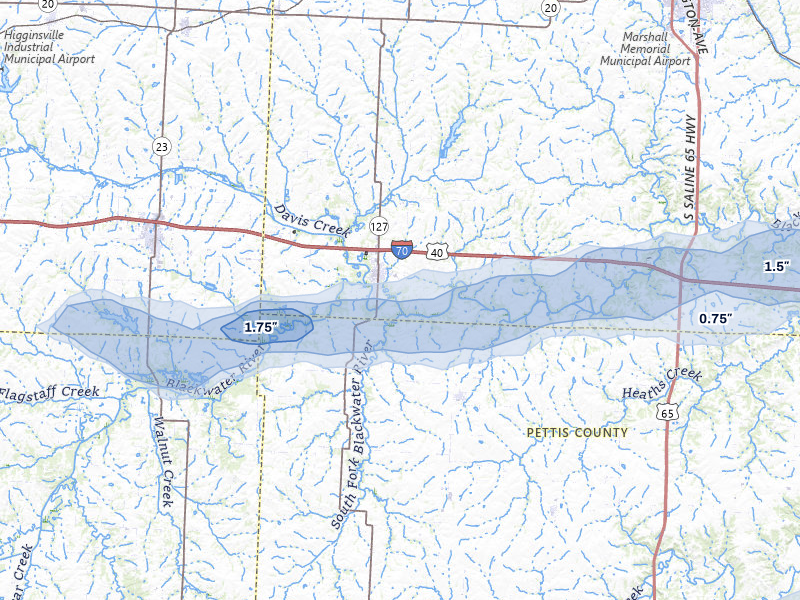 NEXRAD radar-signature map of the hail over Sweet Springs, MO