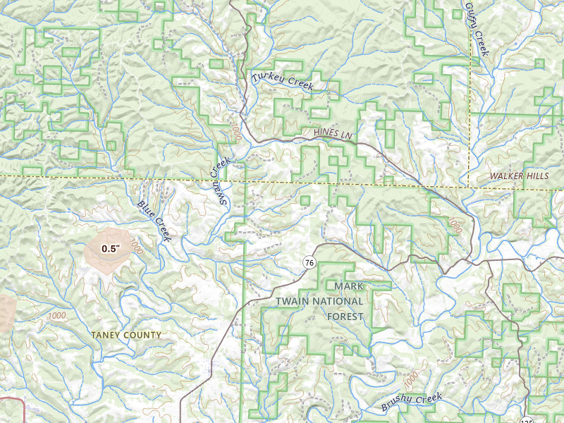 Radar-estimated hail-size map of the storm over Taneyville, MO on Mar 4, 2026