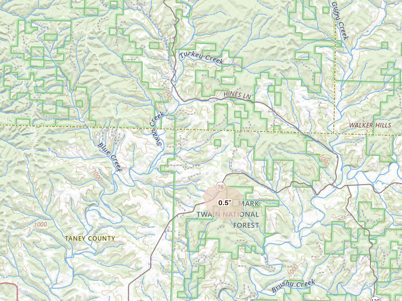 Radar-estimated hail-size map of the storm over Taneyville, MO on Apr 28, 2026