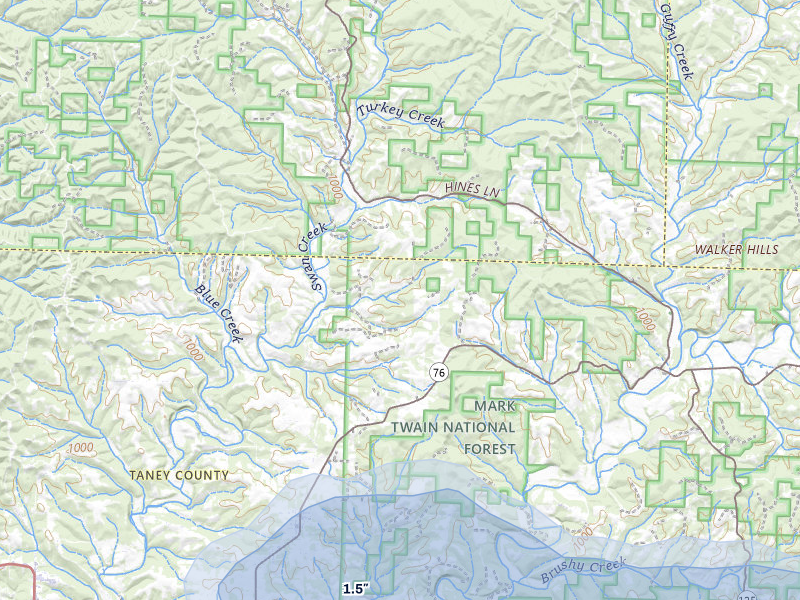 NEXRAD radar-signature map of the hail storm over Taneyville, MO on May 30, 2026